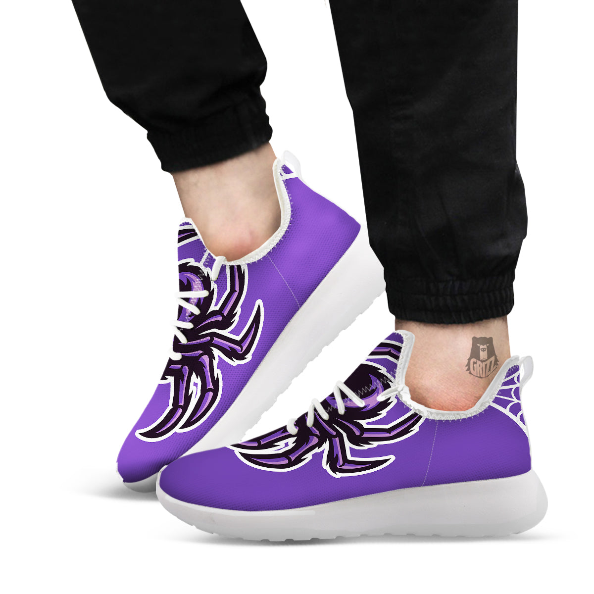 Purple Spider Print White Athletic Shoes-grizzshop