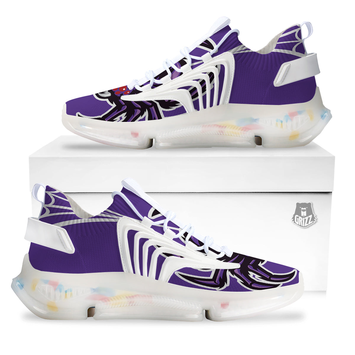 Purple Spider Print White Gym Shoes-grizzshop