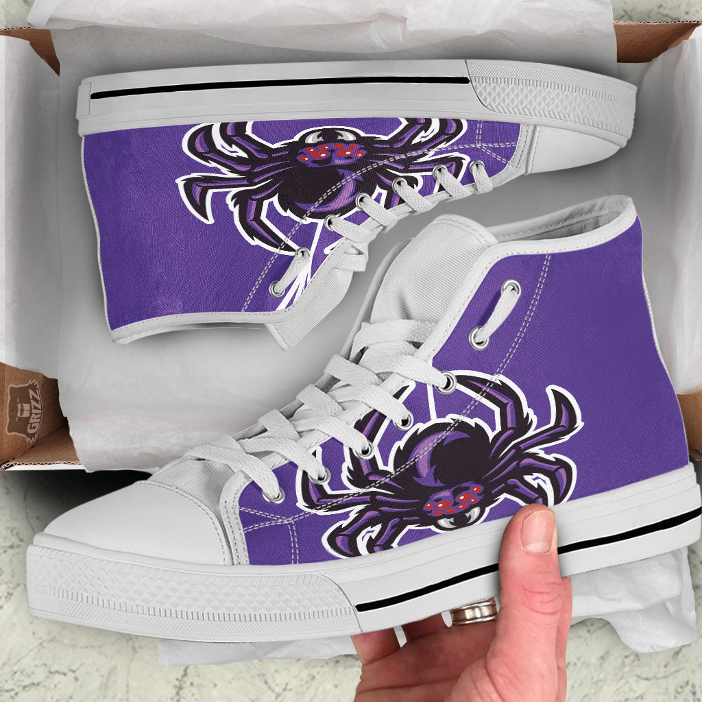 Purple Spider Print White High Top Shoes-grizzshop