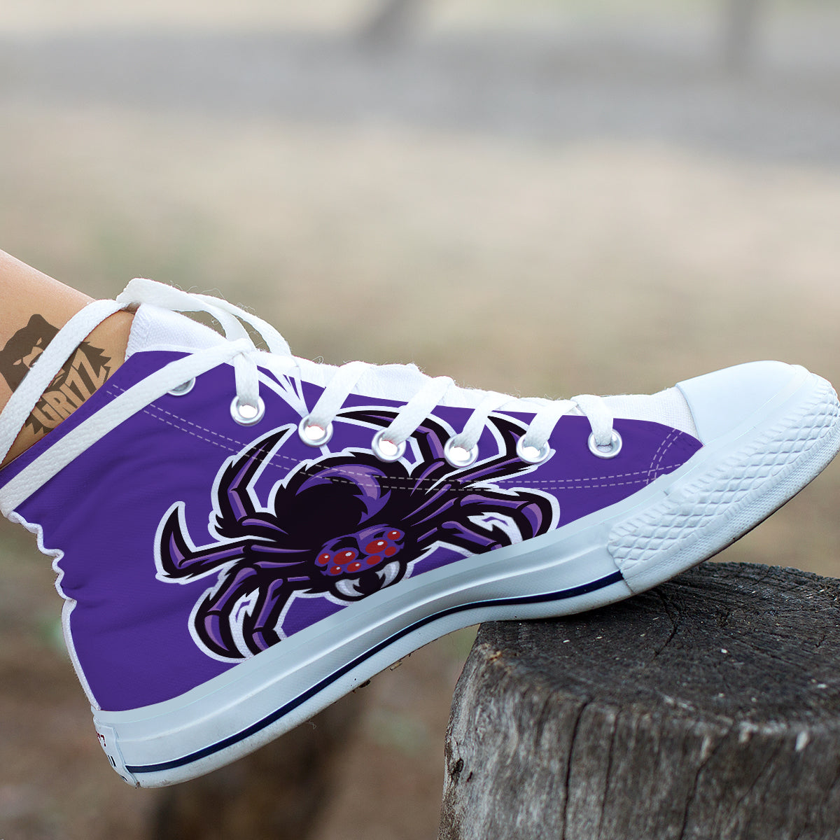 Purple Spider Print White High Top Shoes-grizzshop