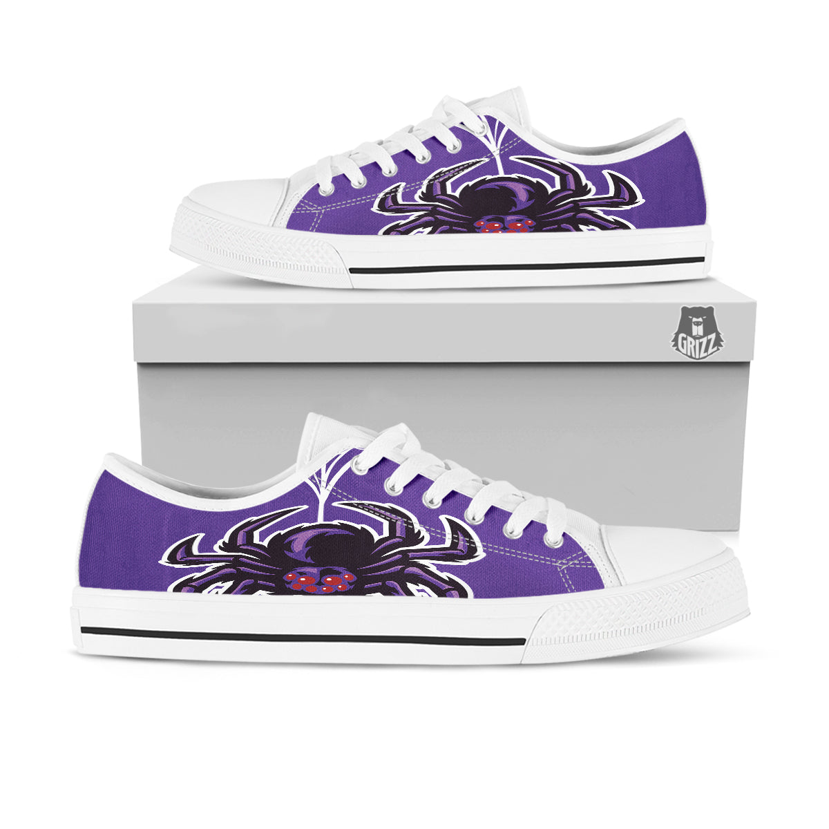 Purple Spider Print White Low Top Shoes-grizzshop