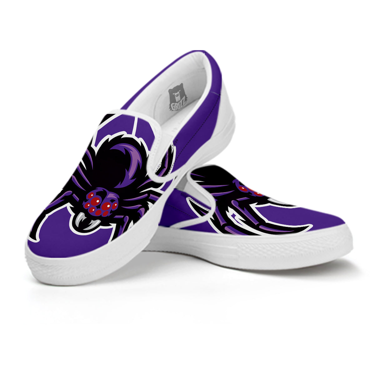 Purple Spider Print White Slip On Shoes-grizzshop
