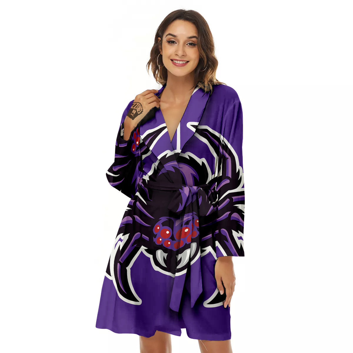 Purple Spider Print Women's Robe-grizzshop