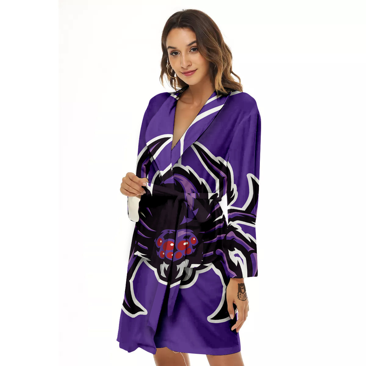 Purple Spider Print Women's Robe-grizzshop
