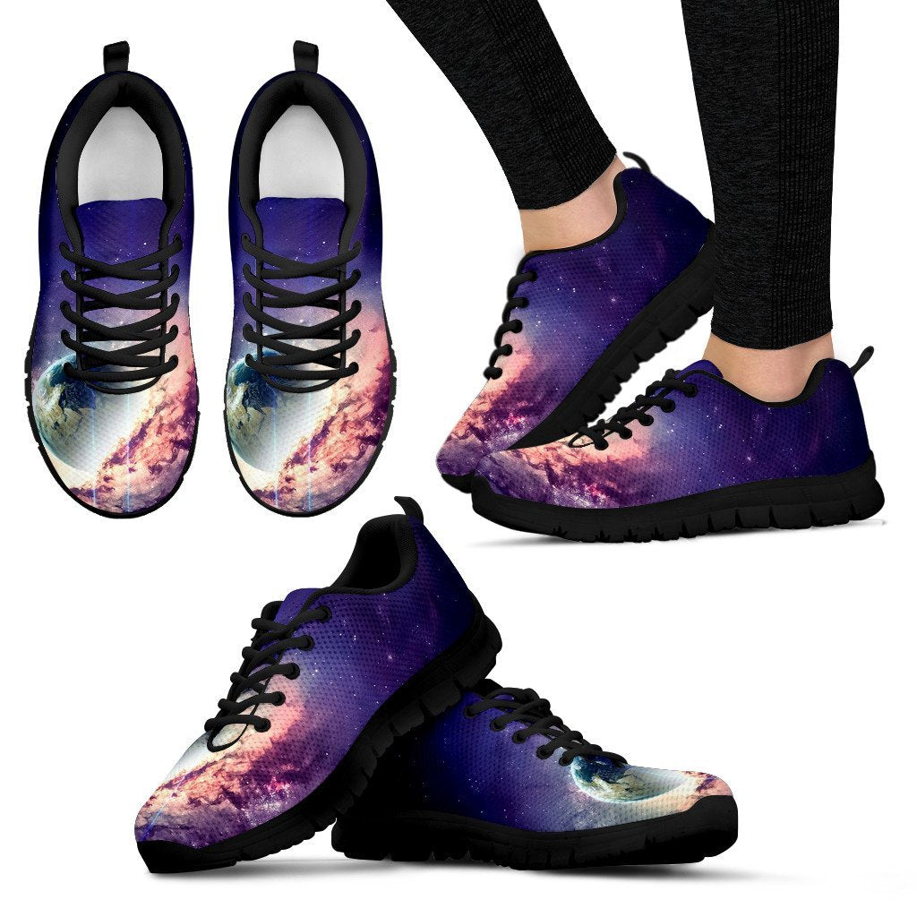 Purple Stardust Galaxy Space Print Black Sneaker Shoes For Men Women-grizzshop