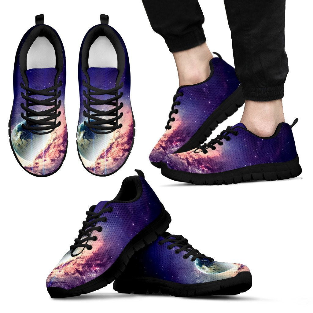 Purple Stardust Galaxy Space Print Black Sneaker Shoes For Men Women-grizzshop