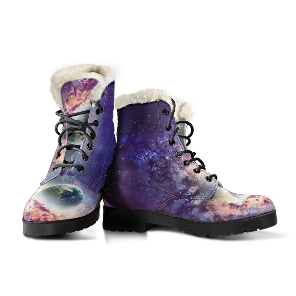 Purple Stardust Galaxy Space Print Comfy Winter Boots-grizzshop