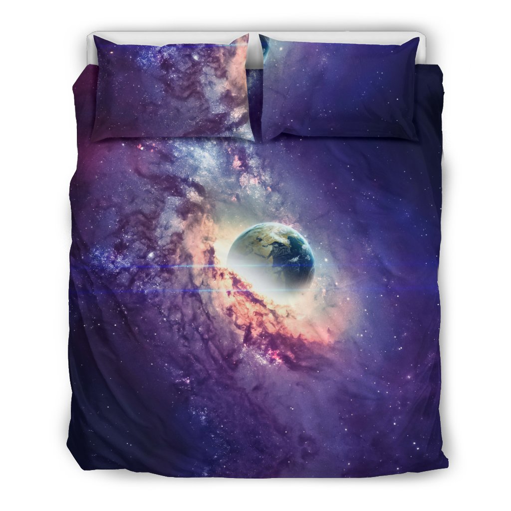 Purple Stardust Galaxy Space Print Duvet Cover Bedding Set-grizzshop