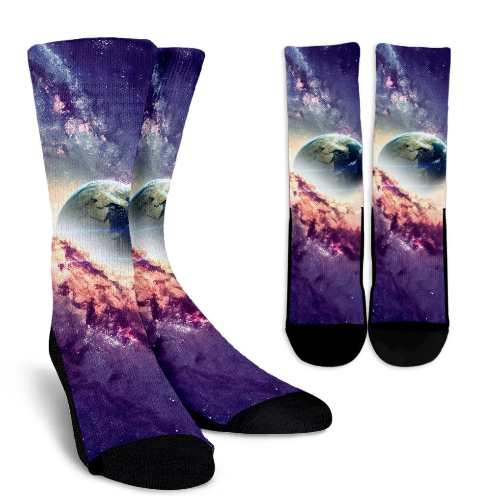 Purple Stardust Galaxy Space Print Unisex Crew Socks-grizzshop