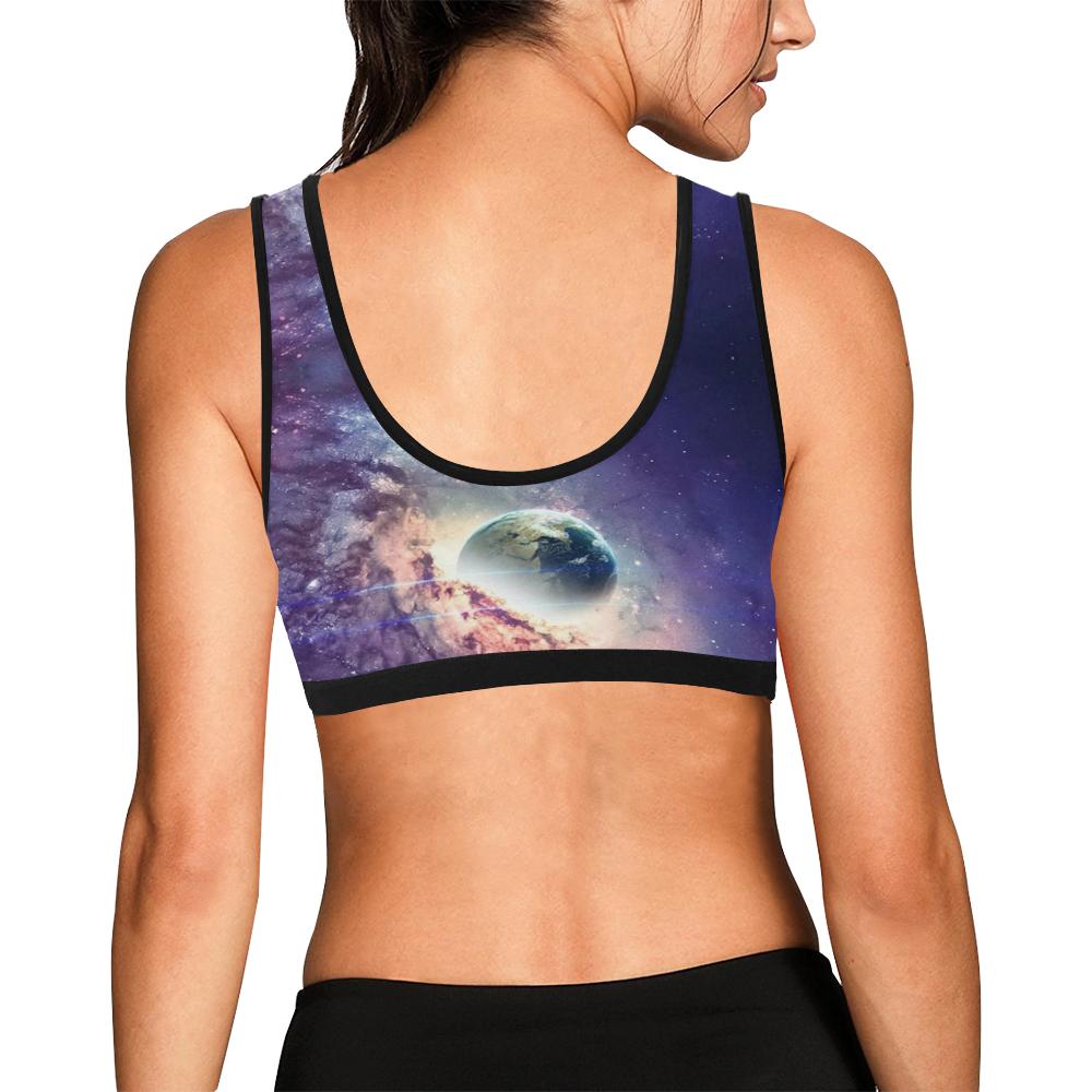 Purple Stardust Galaxy Space Print Women Sports Bra-grizzshop