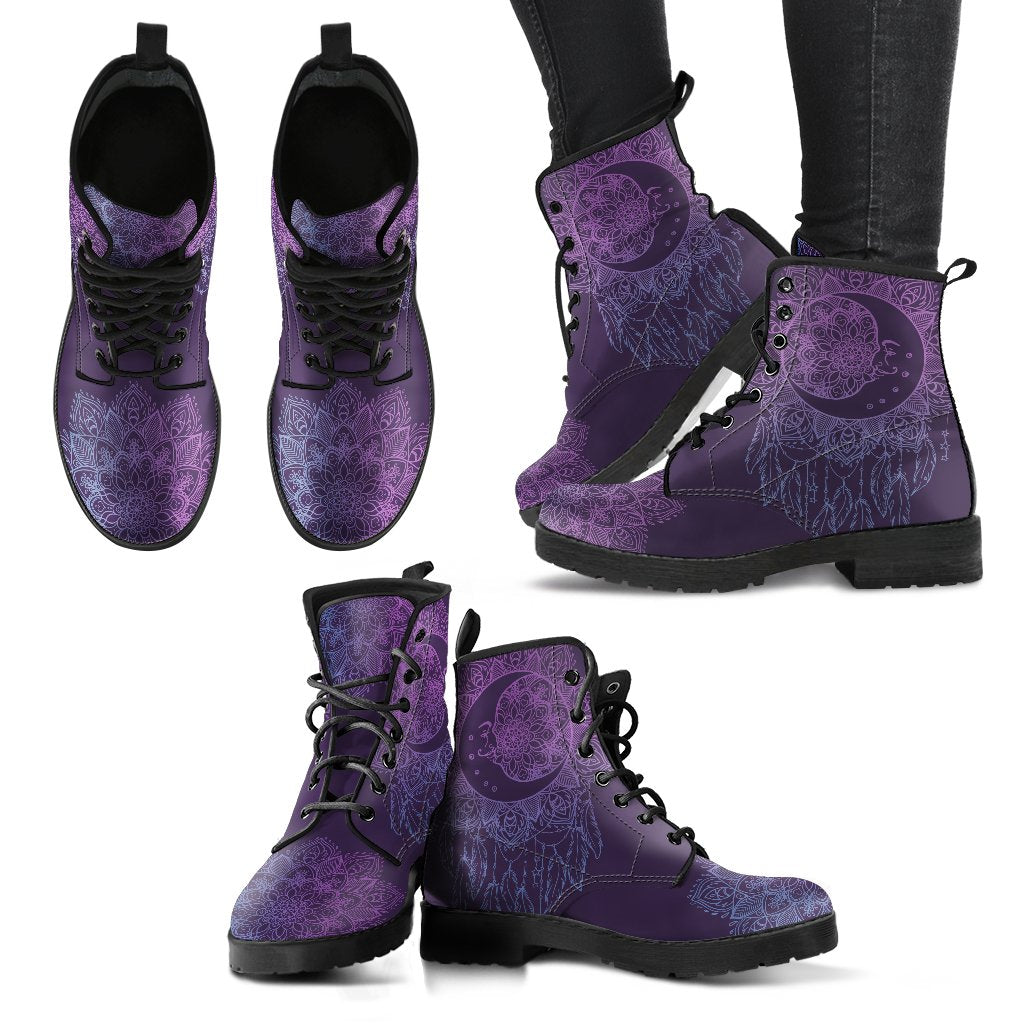 Purple Sun Moon Dream Catcher Handcrafted Boots-grizzshop