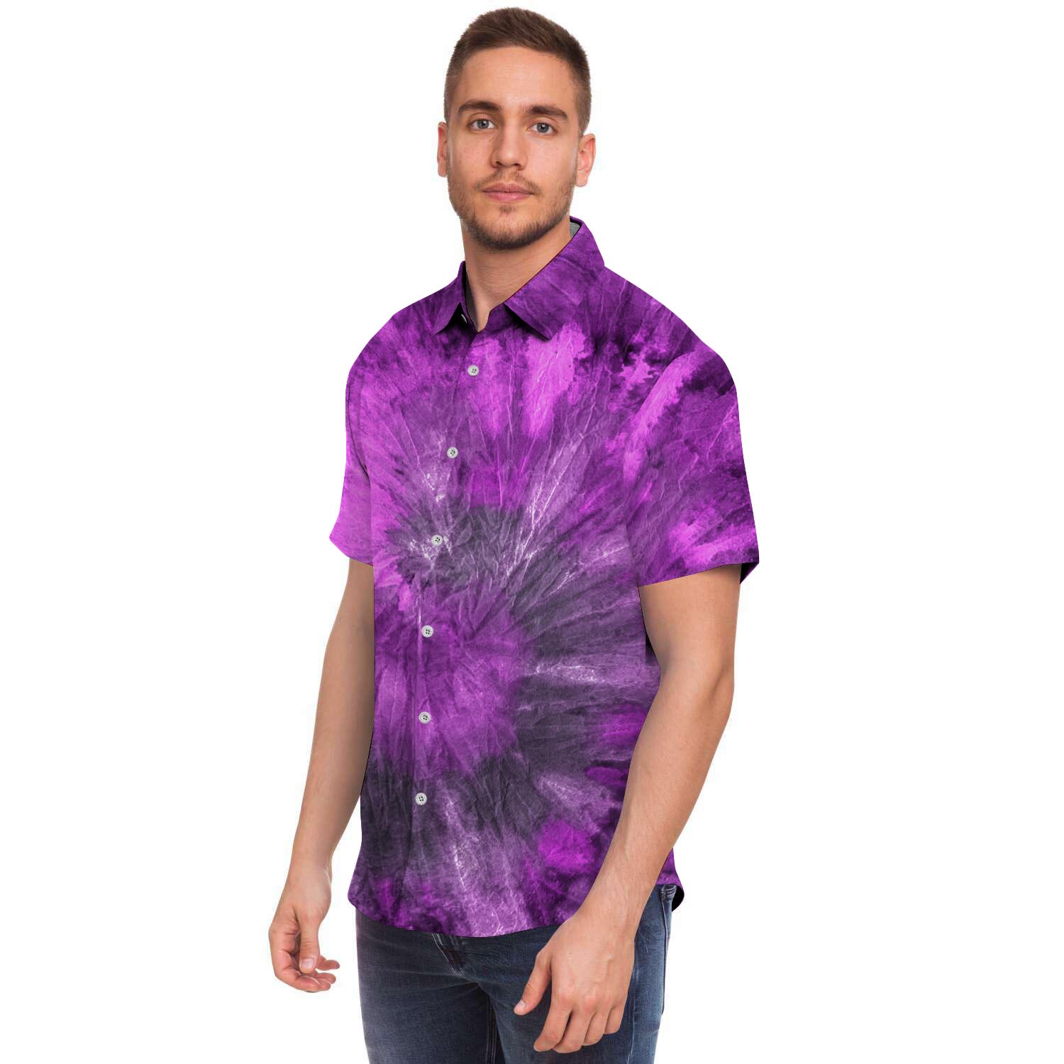 Purple Tie Dye Men's Short Sleeve Shirt-grizzshop