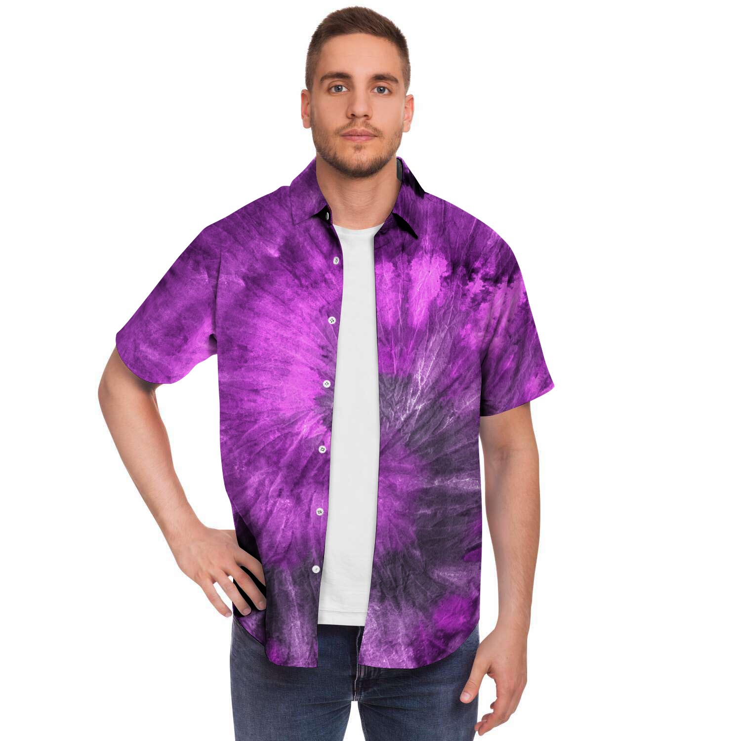 Purple Tie Dye Men's Short Sleeve Shirt-grizzshop