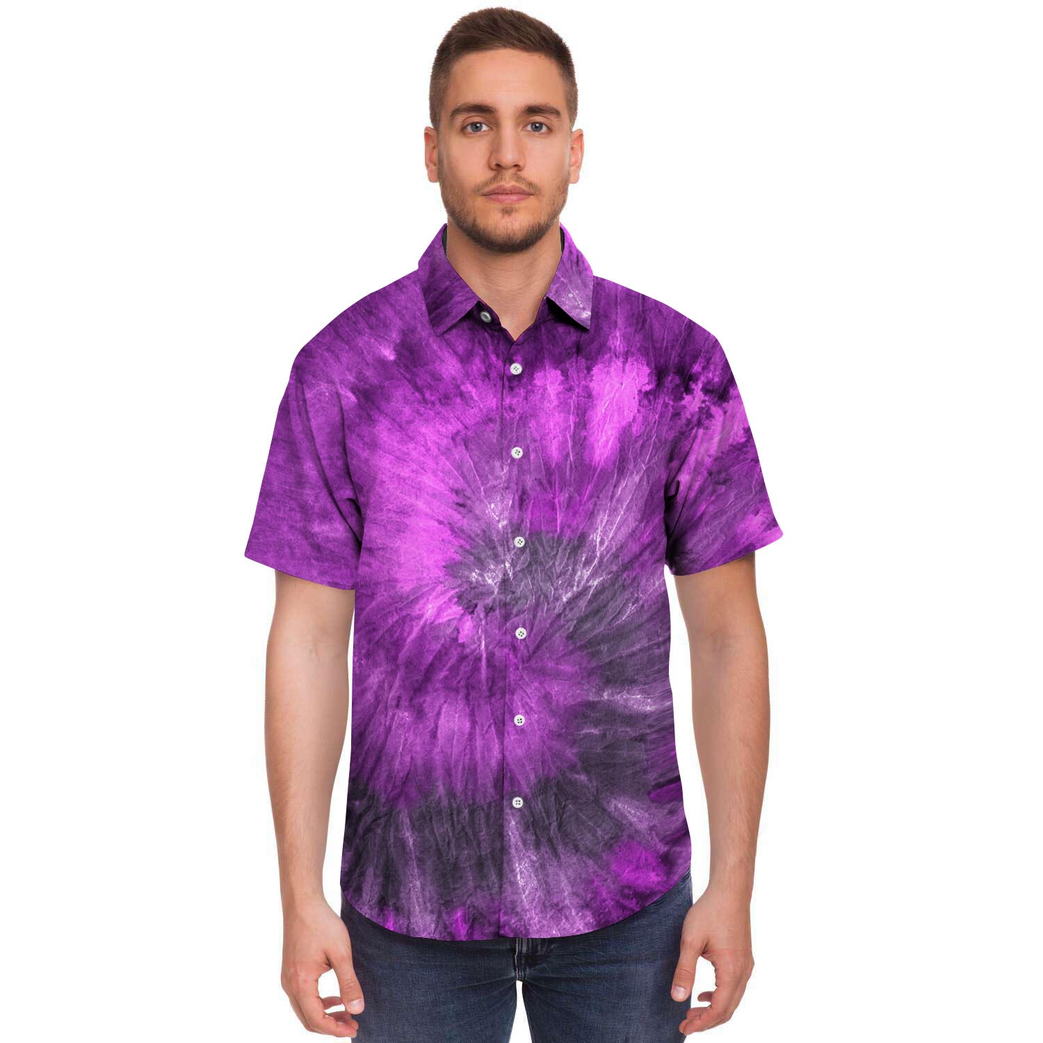 Purple Tie Dye Men's Short Sleeve Shirt-grizzshop