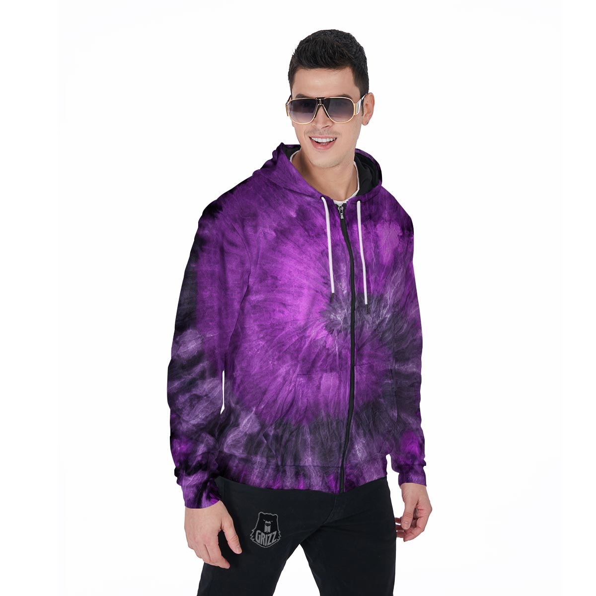 Purple Tie Dye Men's Zip Up Hoodie-grizzshop