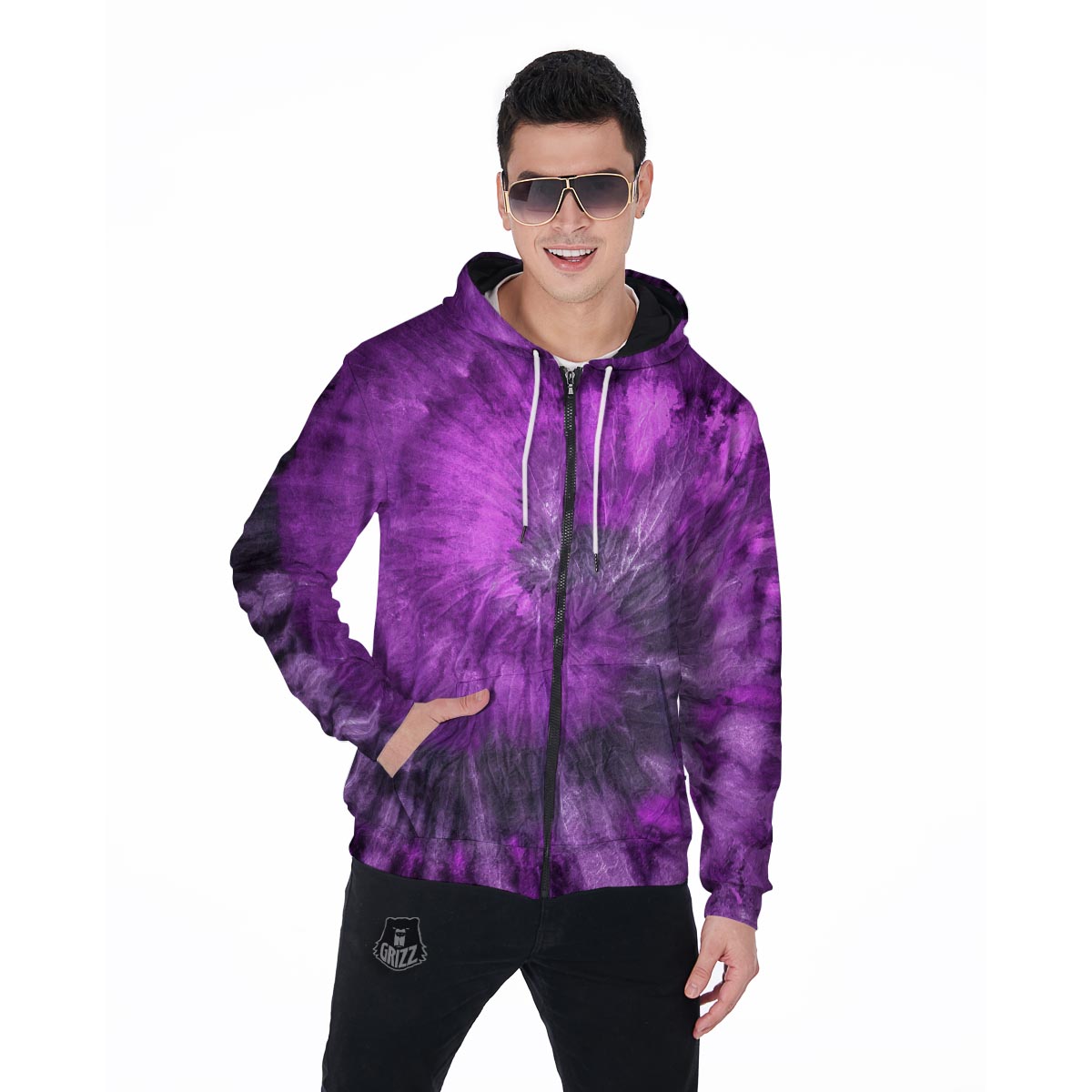 Purple Tie Dye Men's Zip Up Hoodie-grizzshop