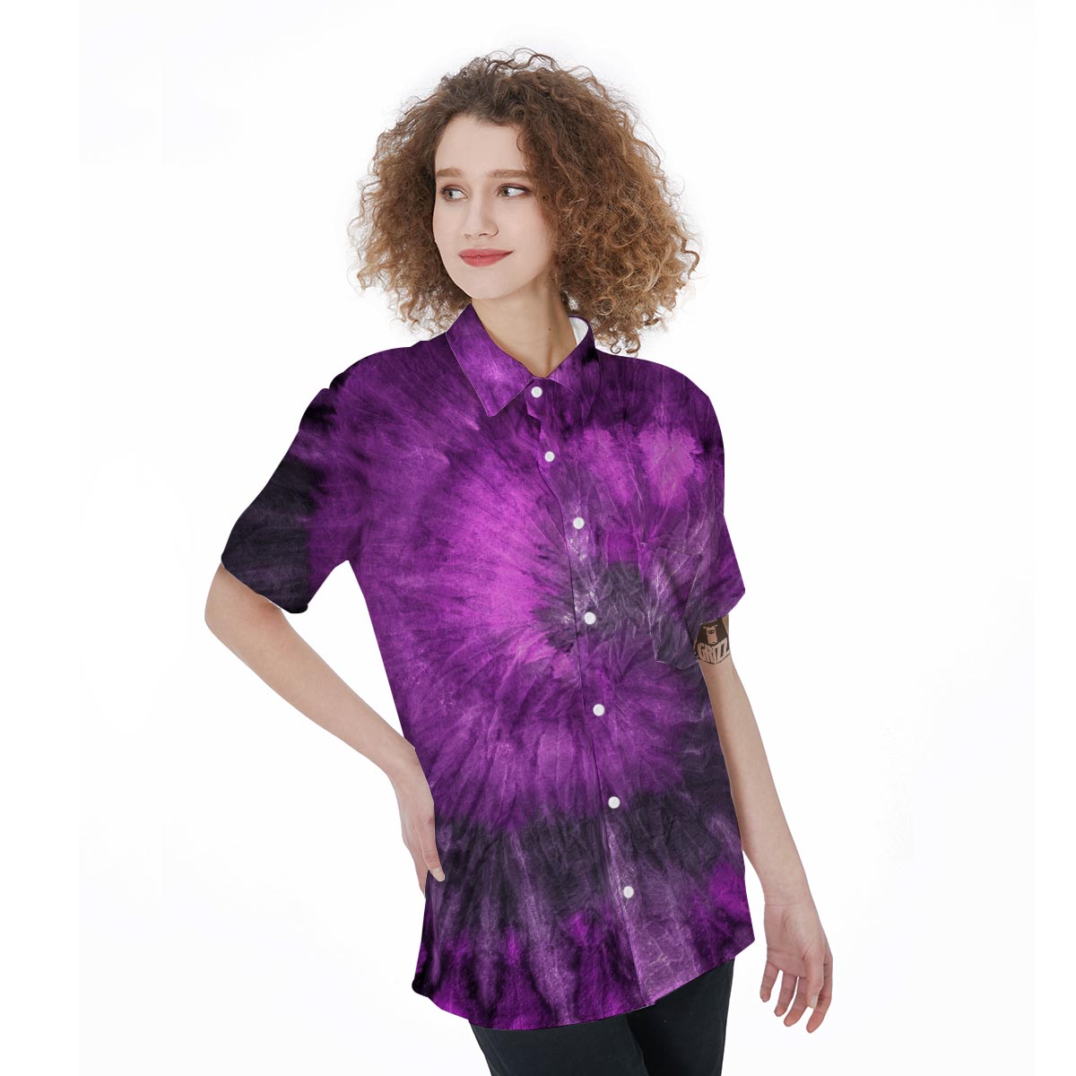 Purple Tie Dye Women's Short Sleeve Shirts-grizzshop