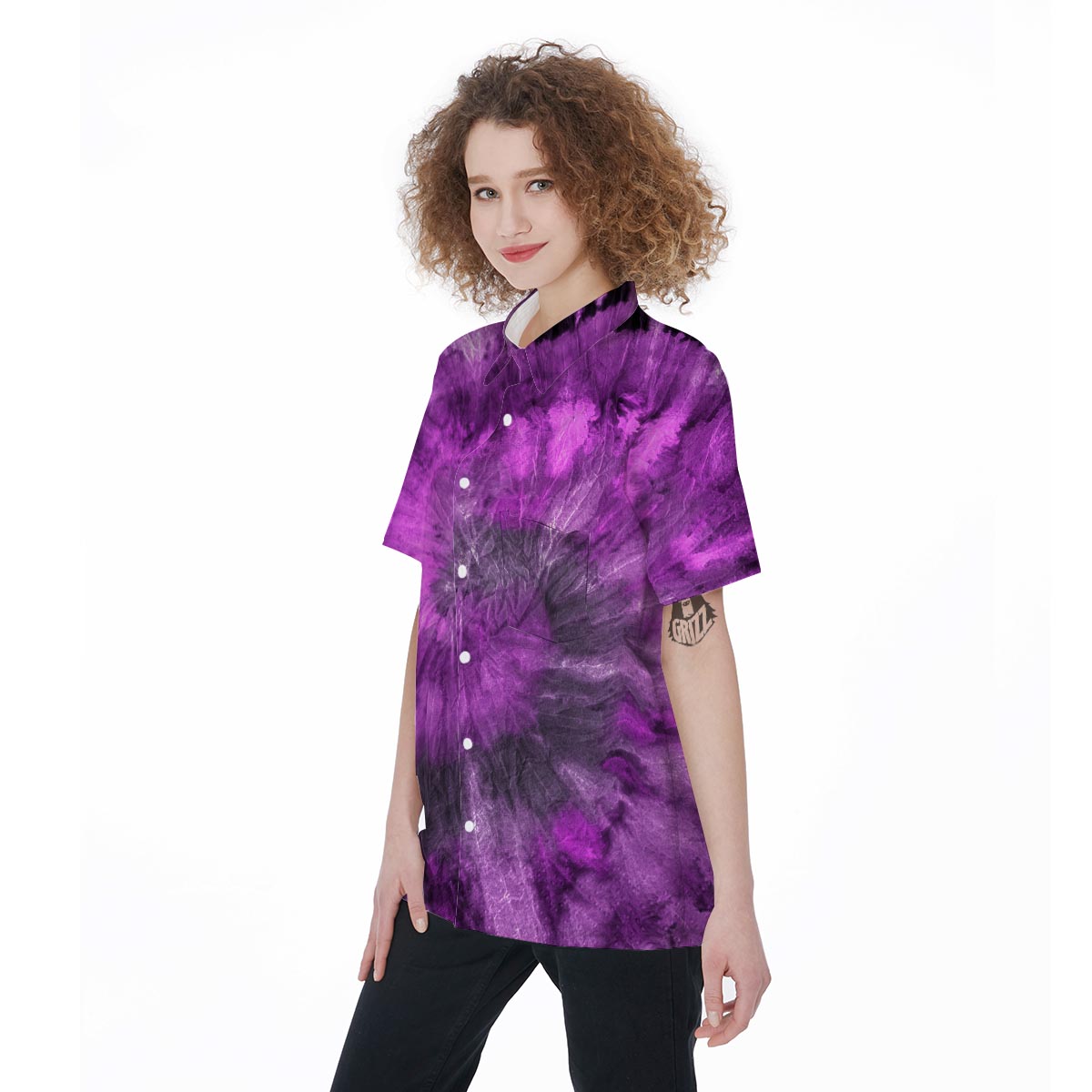 Purple Tie Dye Women's Short Sleeve Shirts-grizzshop