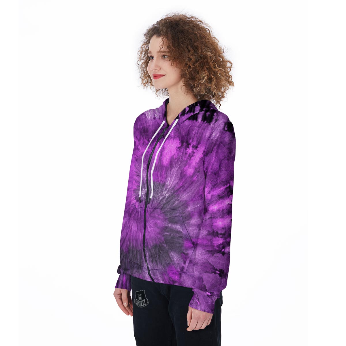 Purple Tie Dye Women's Zip Up Hoodie-grizzshop