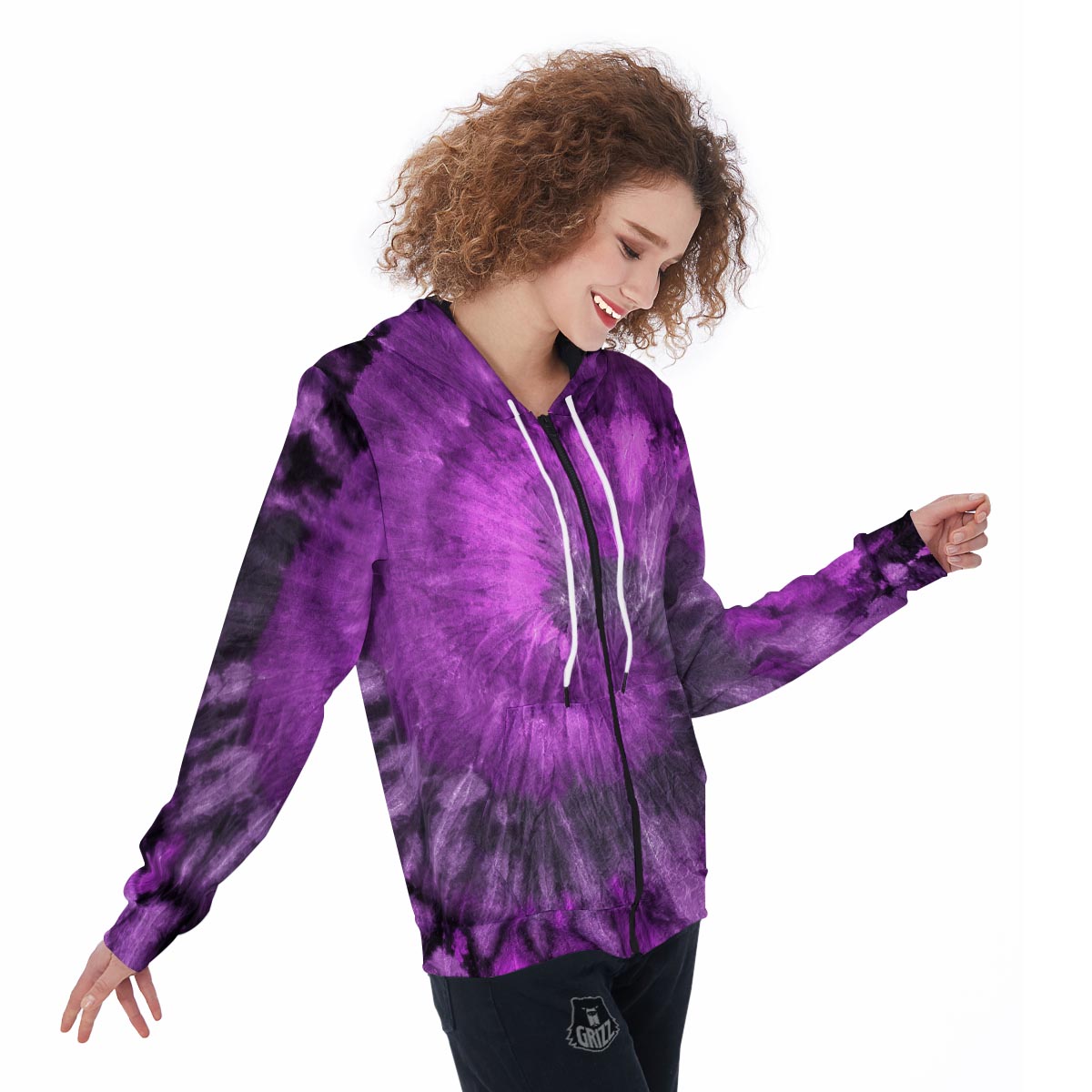 Purple Tie Dye Women's Zip Up Hoodie-grizzshop