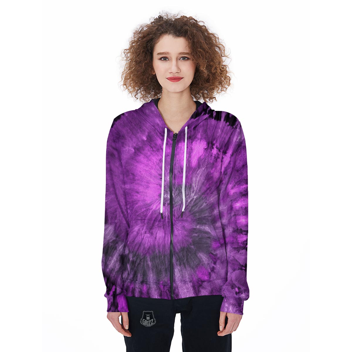 Purple Tie Dye Women's Zip Up Hoodie-grizzshop