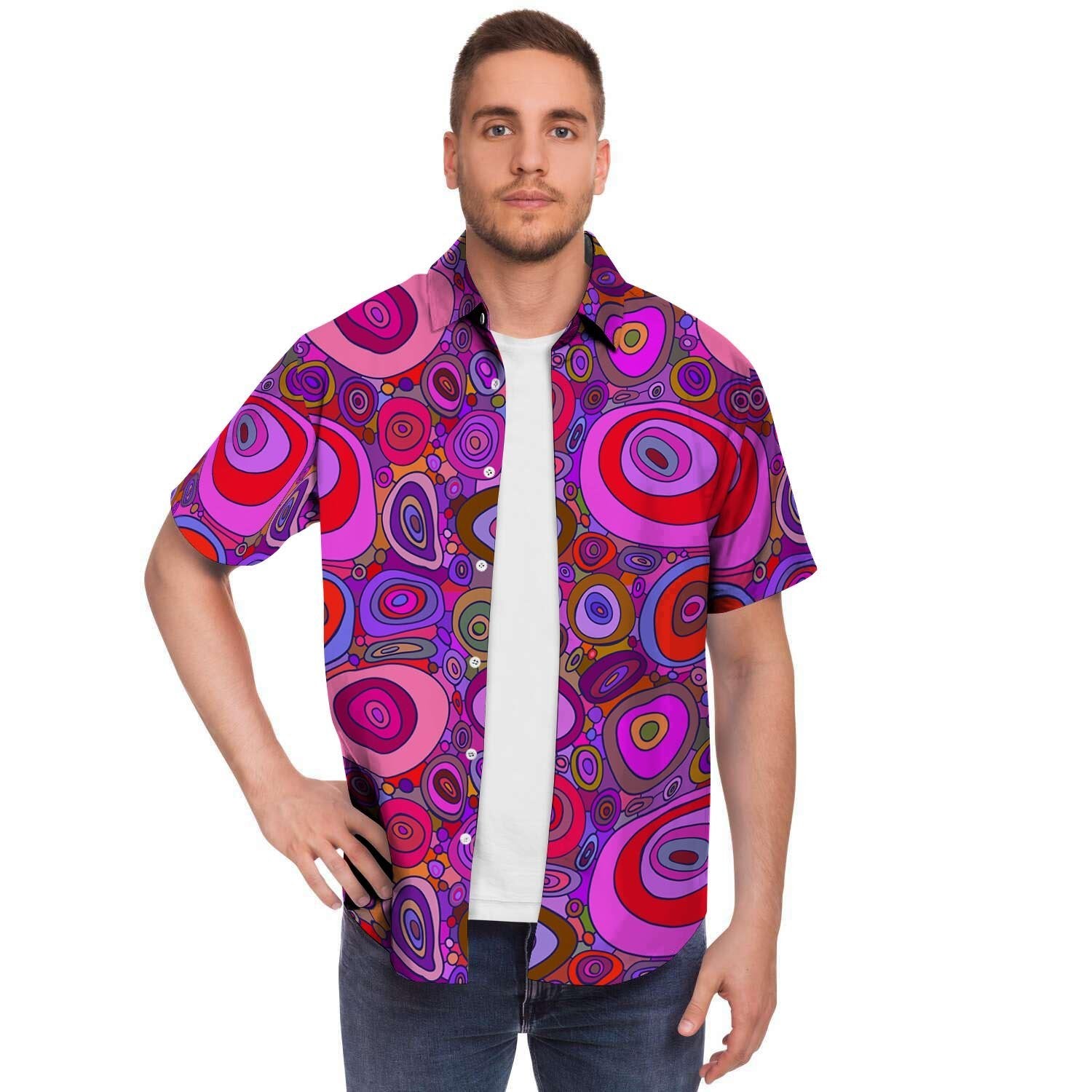 Purple Trippy Hippie Men's Short Sleeve Shirt-grizzshop