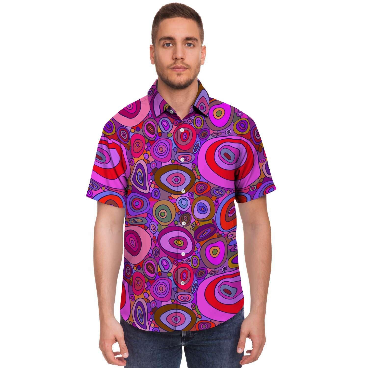 Purple Trippy Hippie Men's Short Sleeve Shirt-grizzshop