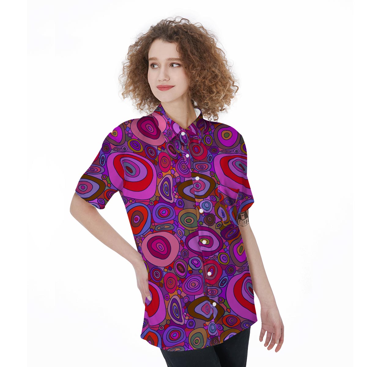 Purple Trippy Hippie Women's Short Sleeve Shirts-grizzshop