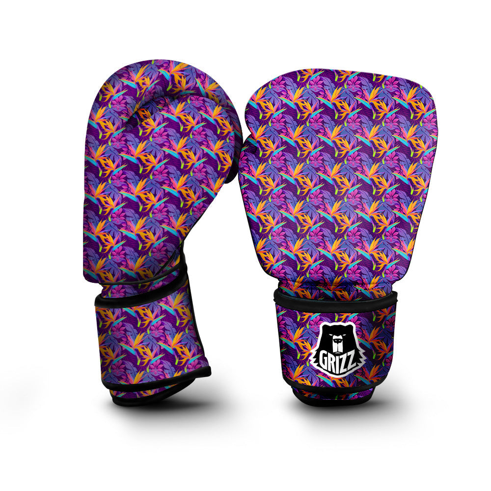 Purple Tropical Leaves Print Pattern Boxing Gloves-grizzshop