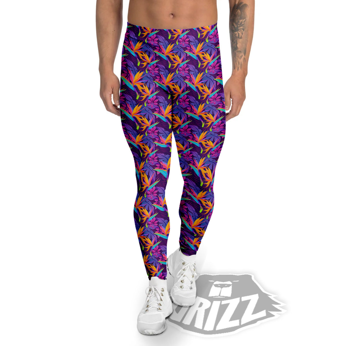 Purple Tropical Leaves Print Pattern Men's Leggings-grizzshop