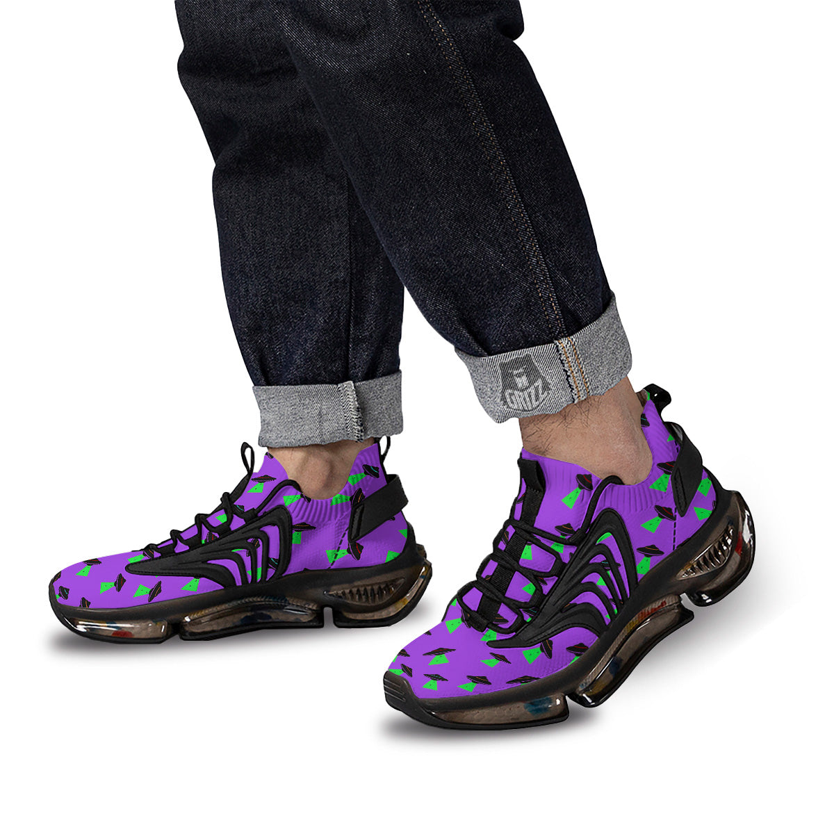 Purple UFO Alien Spaceship Print Pattern Black Gym Shoes-grizzshop