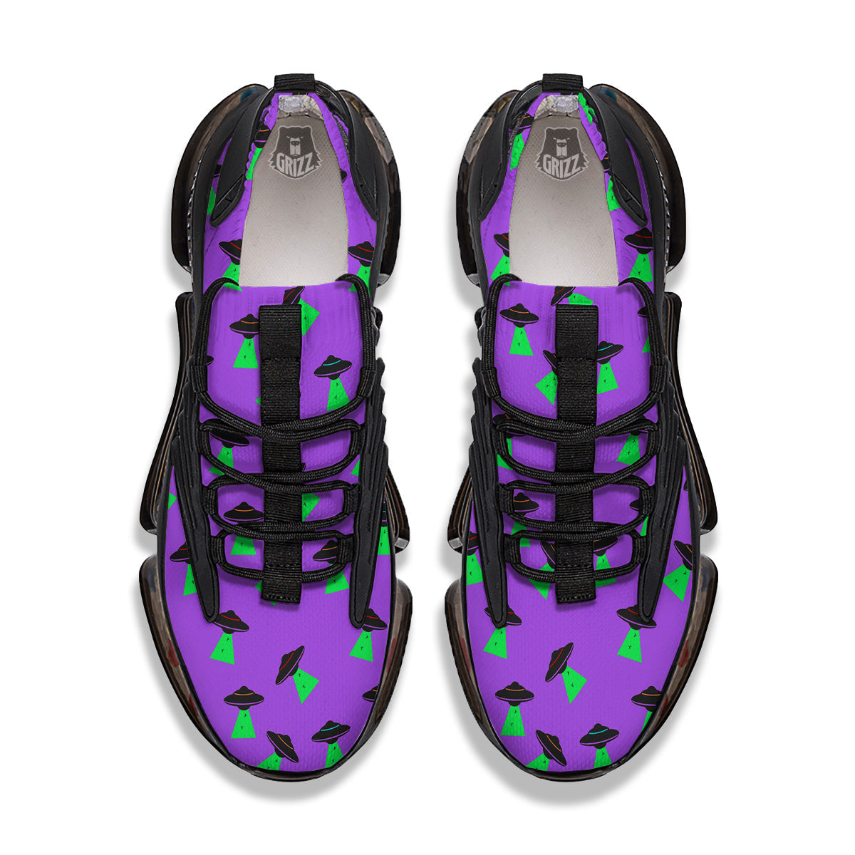 Purple UFO Alien Spaceship Print Pattern Black Gym Shoes-grizzshop
