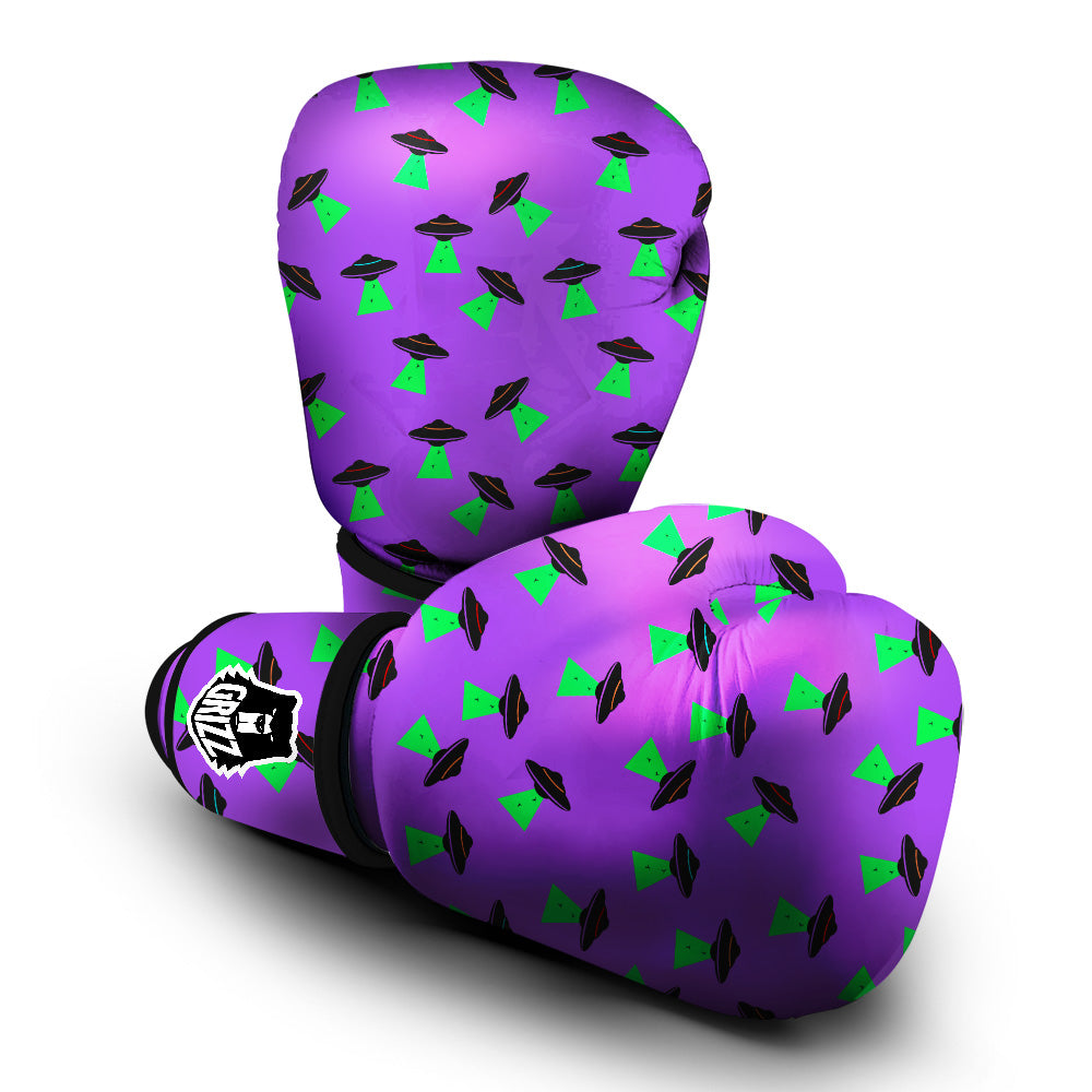 Purple UFO Alien Spaceship Print Pattern Boxing Gloves-grizzshop