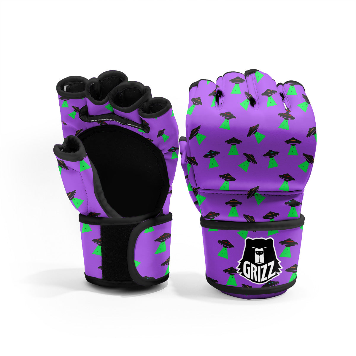 Purple UFO Alien Spaceship Print Pattern MMA Gloves-grizzshop