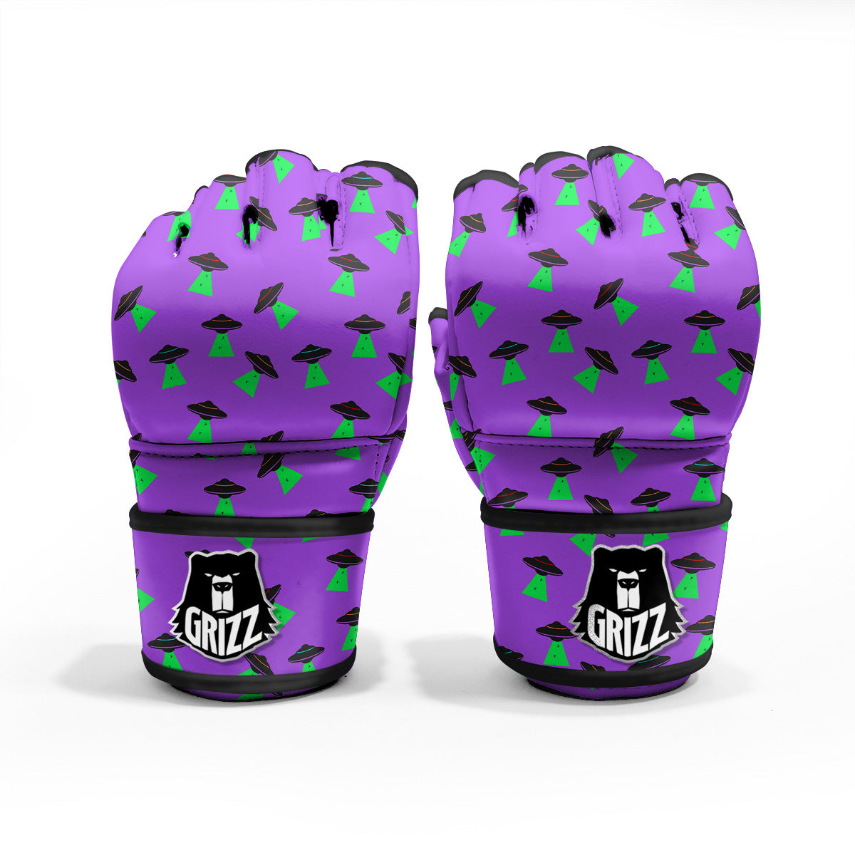 Purple UFO Alien Spaceship Print Pattern MMA Gloves-grizzshop