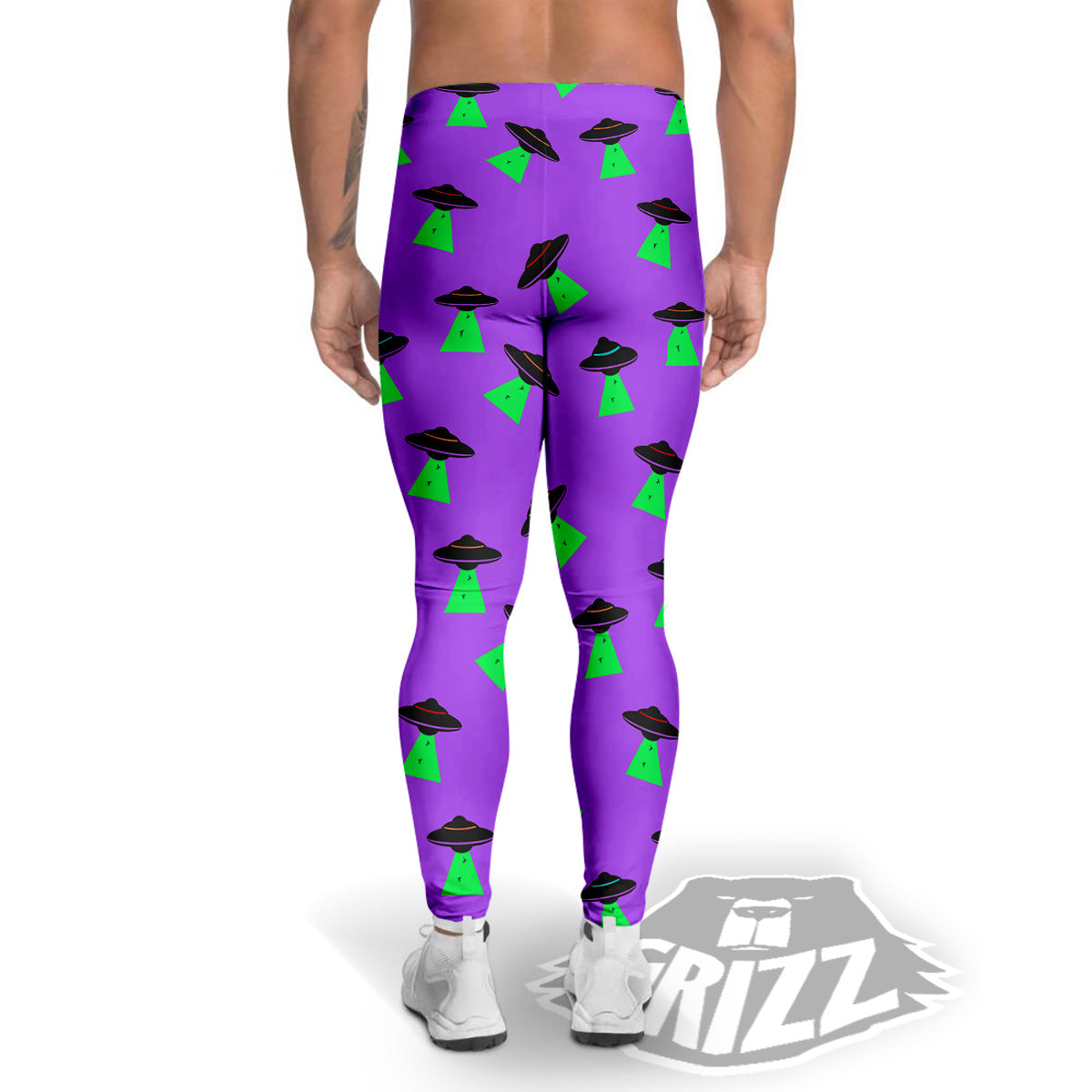 Purple UFO Alien Spaceship Print Pattern Men's Leggings-grizzshop