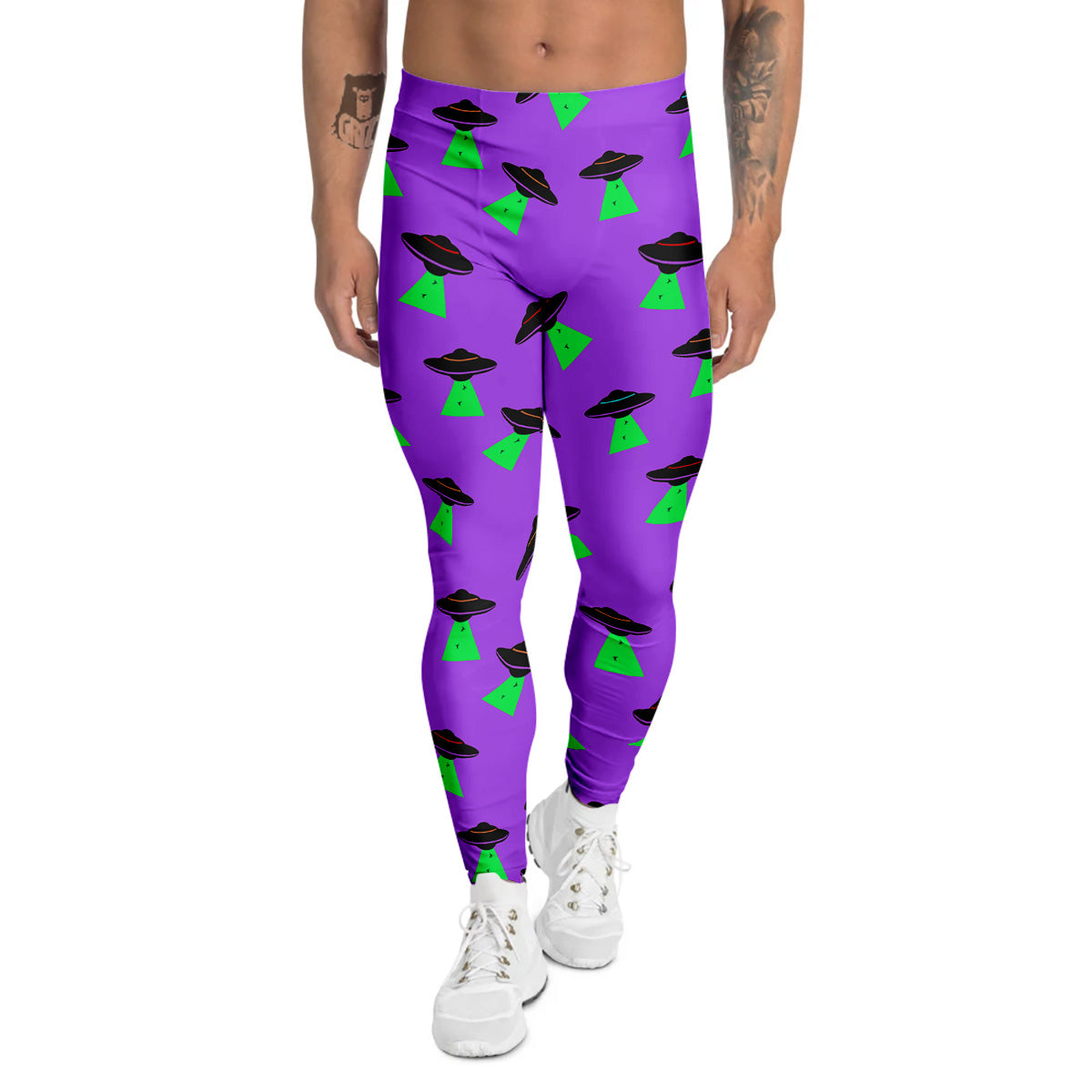 Purple UFO Alien Spaceship Print Pattern Men's Leggings-grizzshop