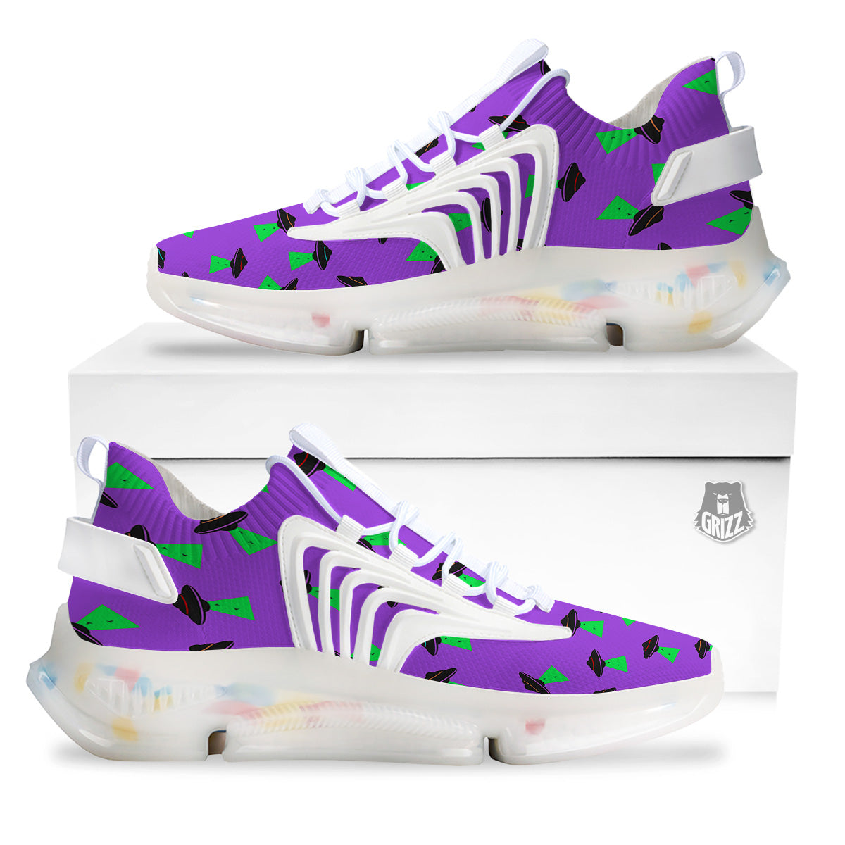 Purple UFO Alien Spaceship Print Pattern White Gym Shoes-grizzshop
