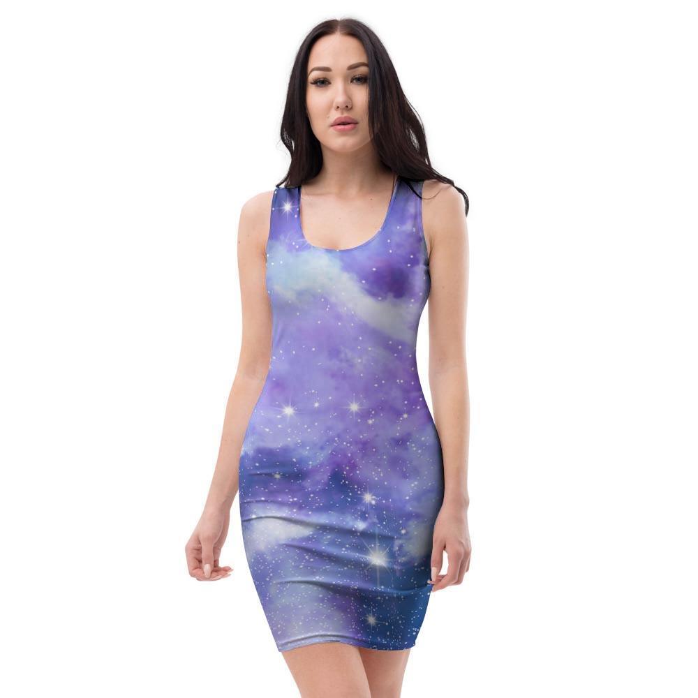 Purple Universe Galaxy Bodycon Dress-grizzshop