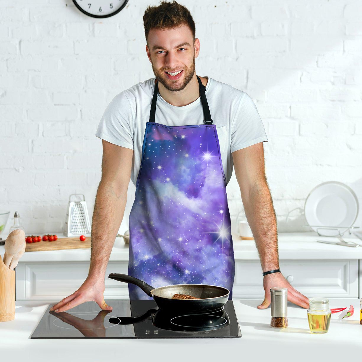 Purple Universe Galaxy Men's Apron-grizzshop