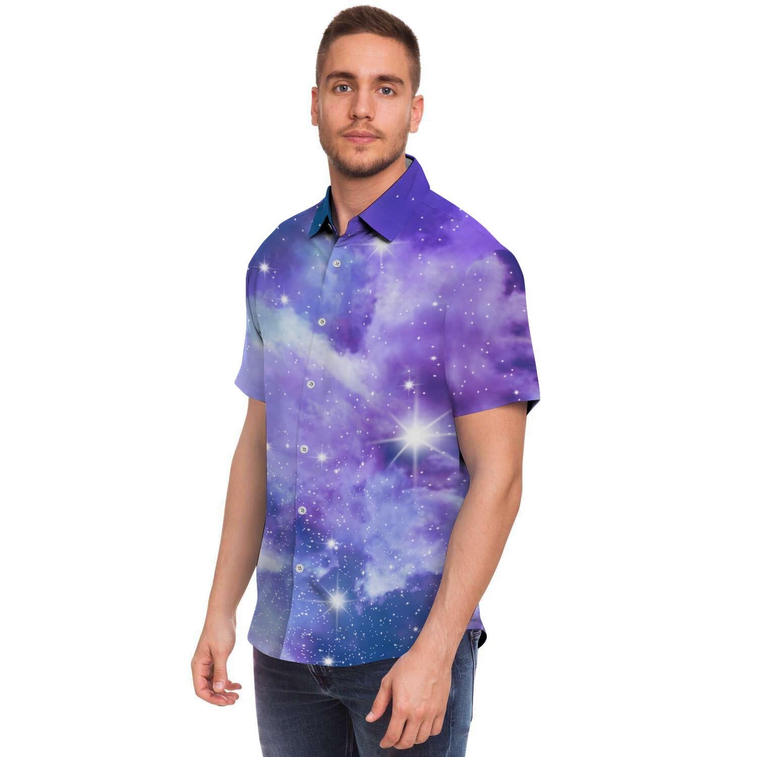 Purple Universe Galaxy Men's Short Sleeve Shirt-grizzshop