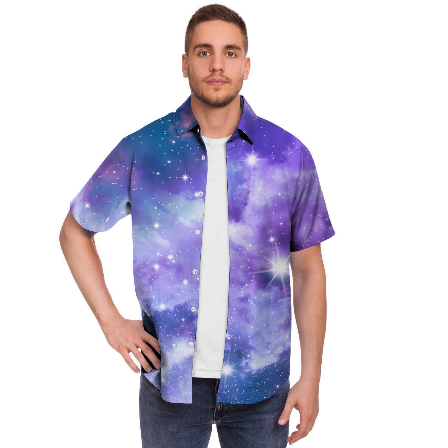 Purple Universe Galaxy Men's Short Sleeve Shirt-grizzshop