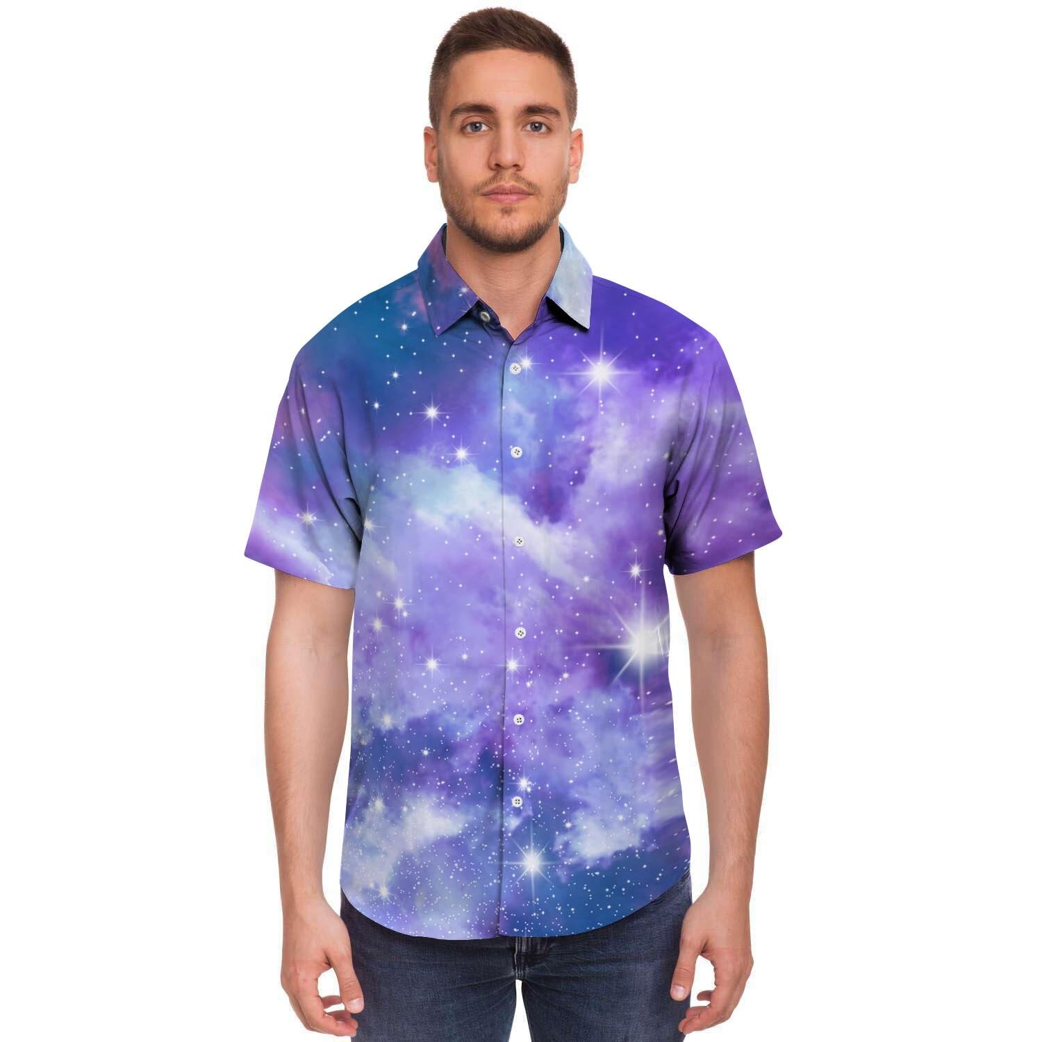 Purple Universe Galaxy Men's Short Sleeve Shirt-grizzshop