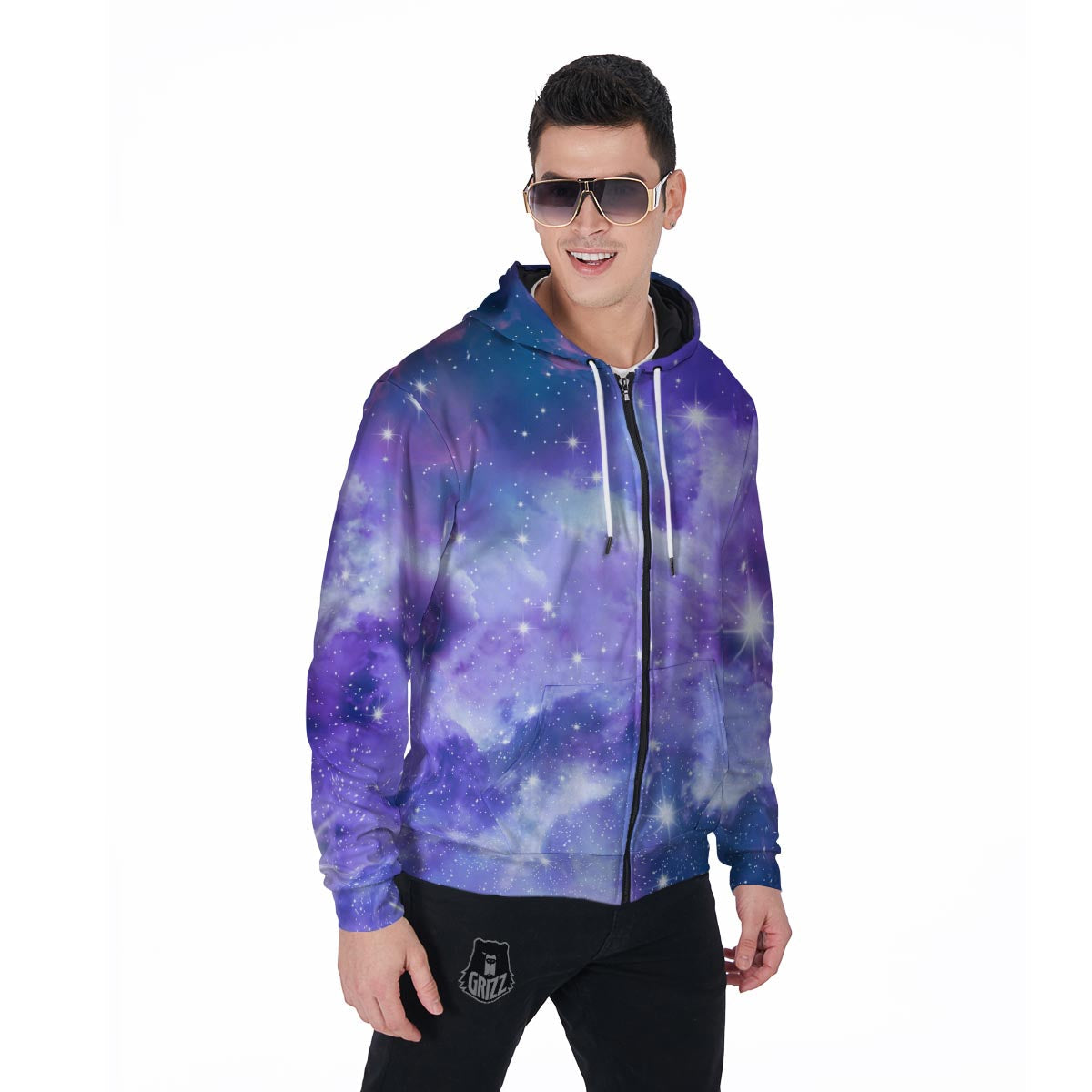 Purple Universe Galaxy Men's Zip Up Hoodie-grizzshop