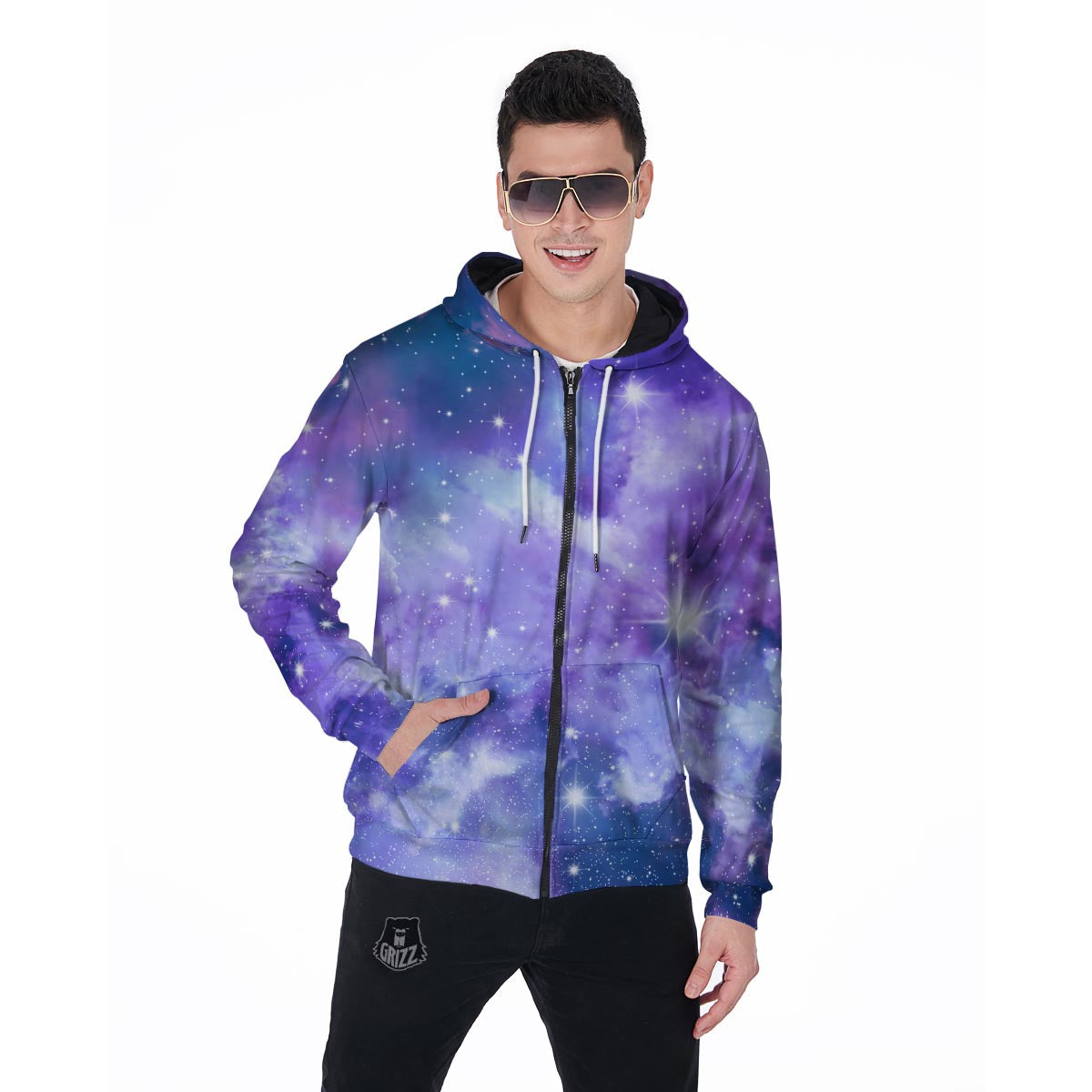 Purple Universe Galaxy Men's Zip Up Hoodie-grizzshop