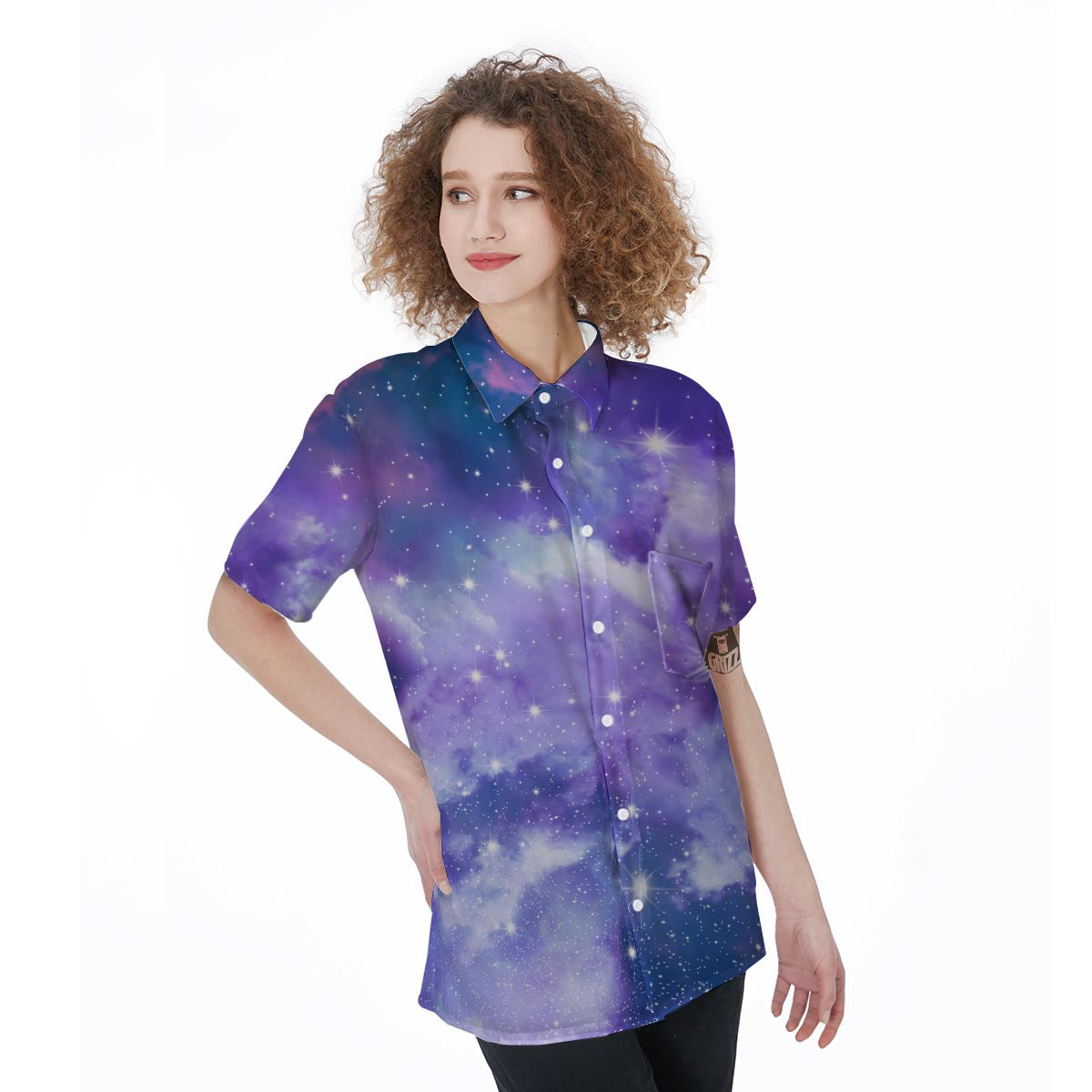 Purple Universe Galaxy Women's Short Sleeve Shirts-grizzshop
