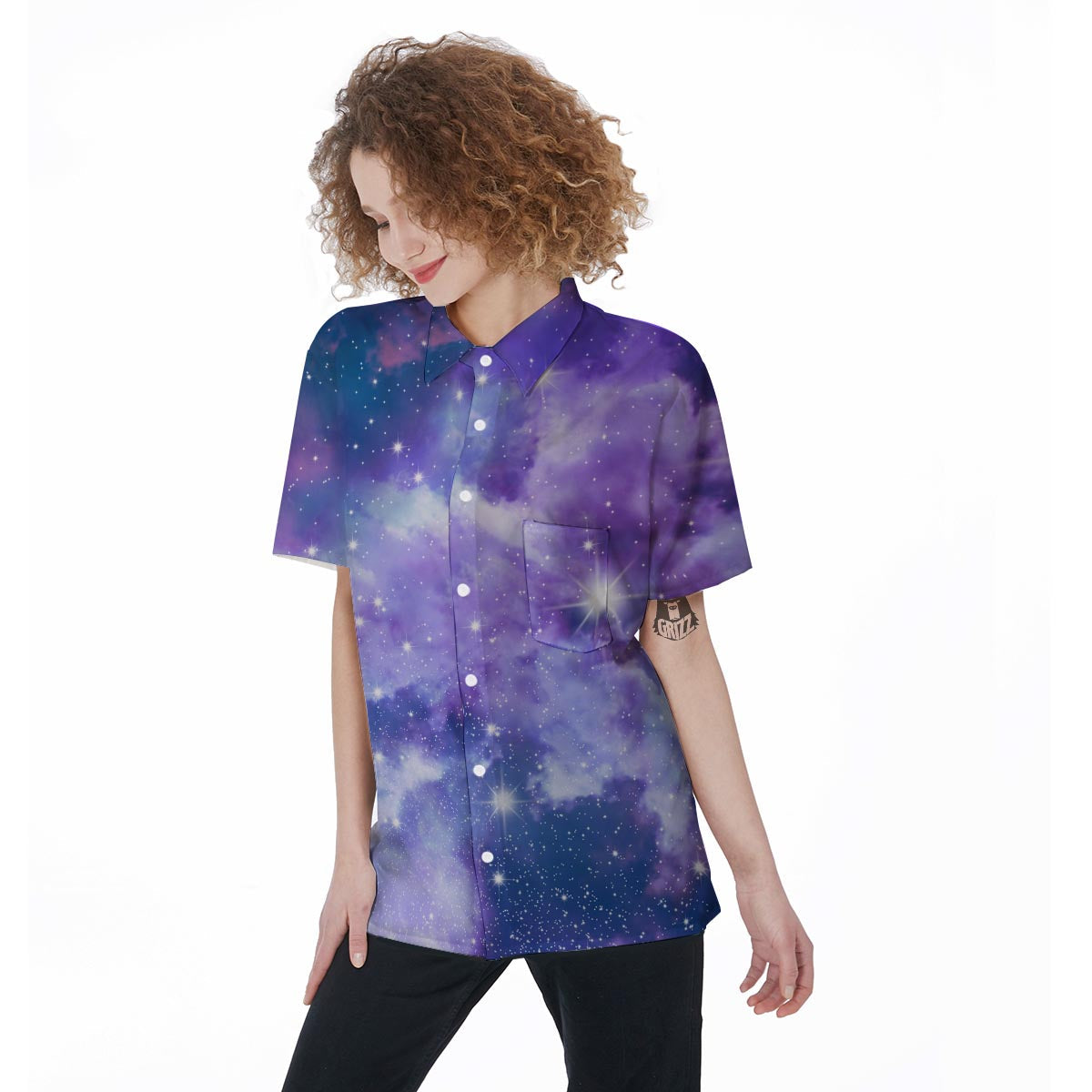 Purple Universe Galaxy Women's Short Sleeve Shirts-grizzshop