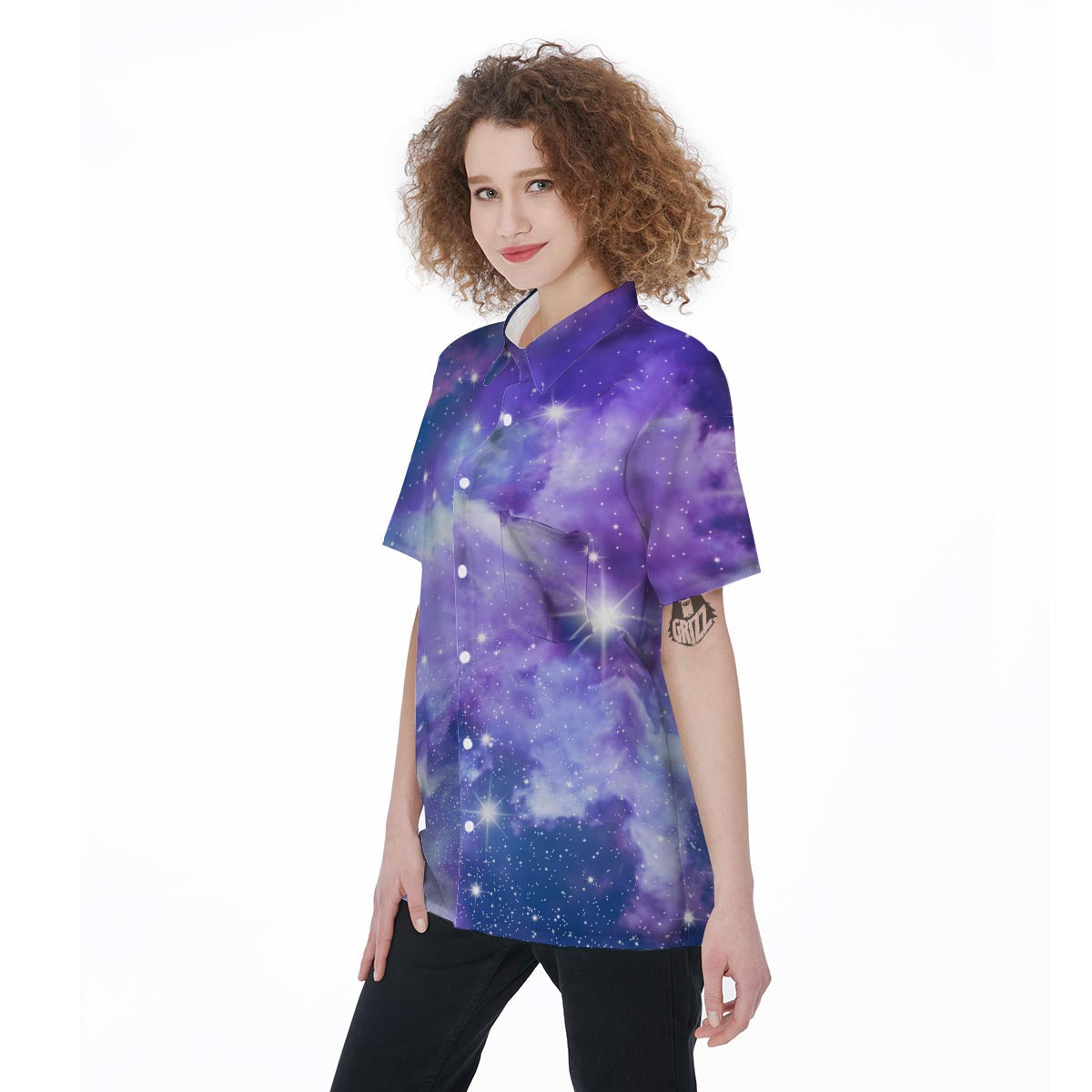 Purple Universe Galaxy Women's Short Sleeve Shirts-grizzshop