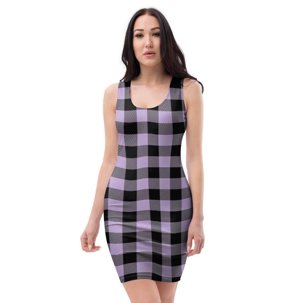 Purple Violet Plaid Bodycon Dress-grizzshop