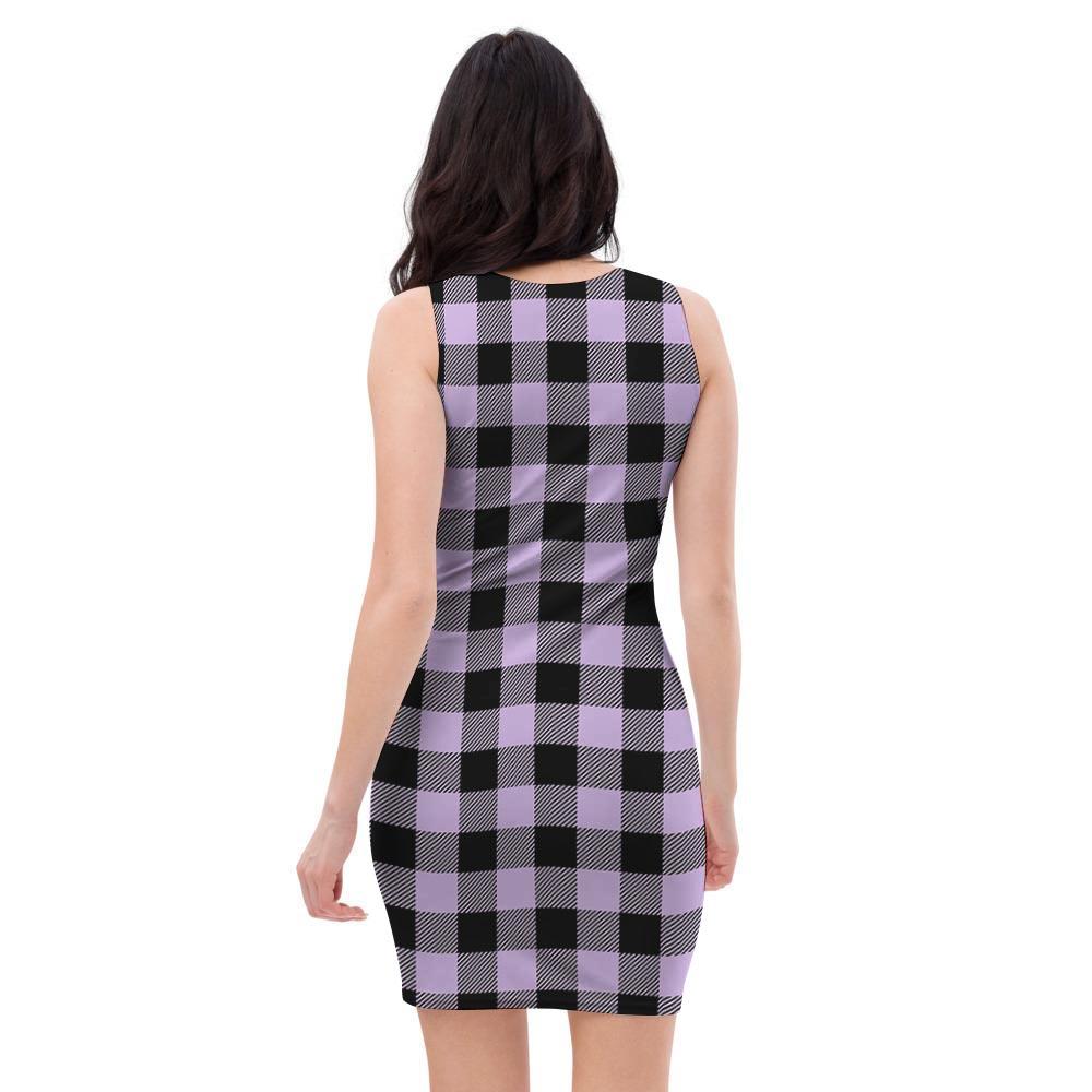Purple Violet Plaid Bodycon Dress-grizzshop